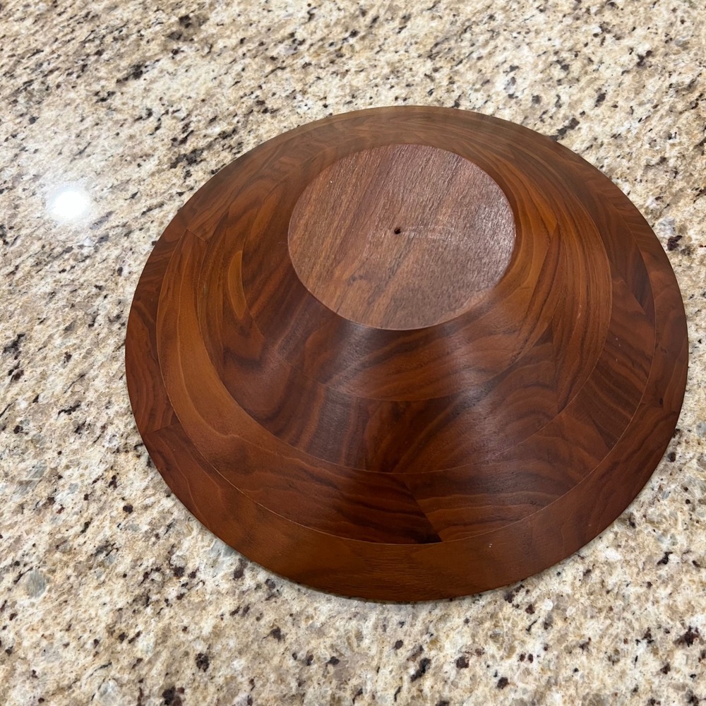 Large Wooden Salad Serving Bowl Segmented Wood 12 Inch Round Centerpiece Brown - Picture 9 of 10